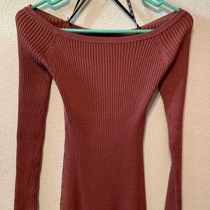 Pink, ribbed, off shoulder mini dress